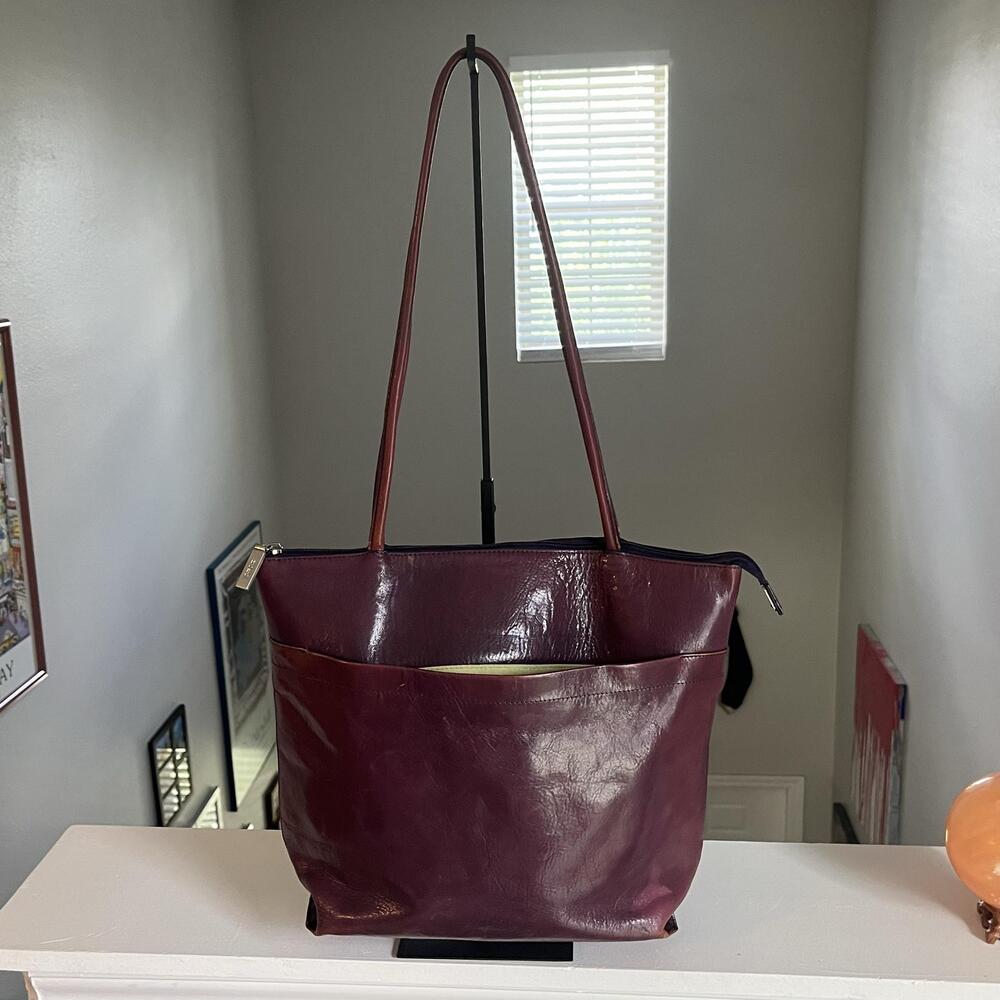 Hobo International Tote Bag Womens Large Purple Leather Zip Top Shoulder Work
